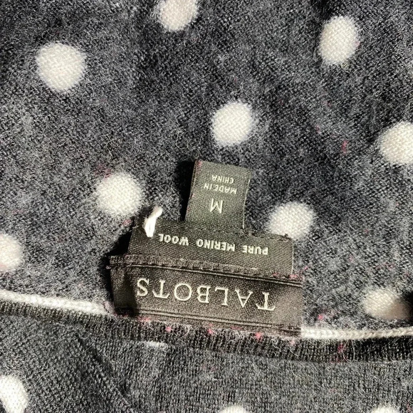 Talbots Pure Merino Wool Black Red & White Poker dots Sweater Women Size M - Picture 4 of 6